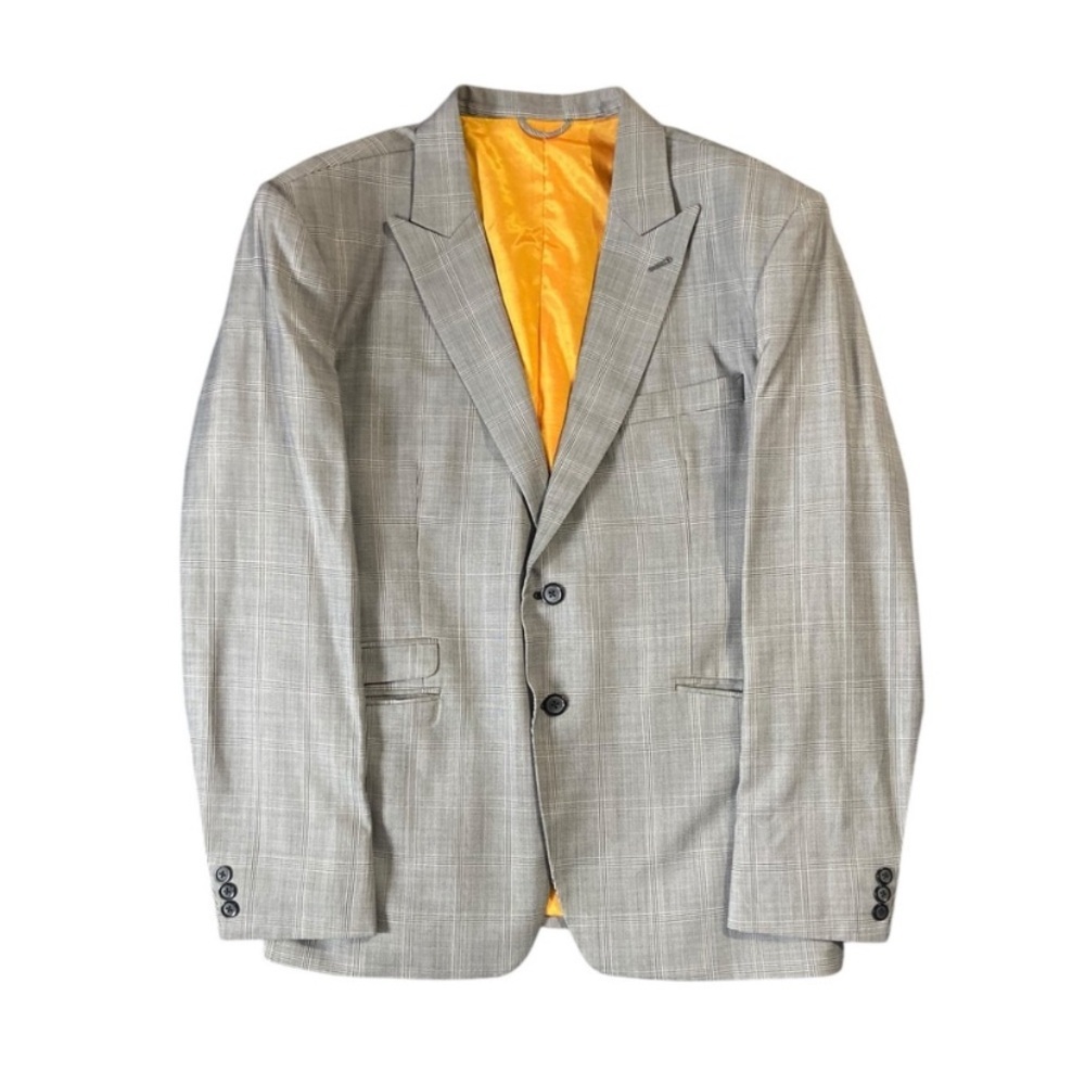 Bespoke Men’s Check Blazer Peak Lapel Grey White Chest 39R